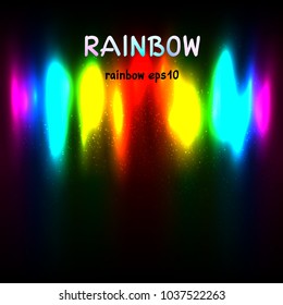 Rainbow colors lights template background with text message. Natural radiance iridescent vector illustration dark backdrop