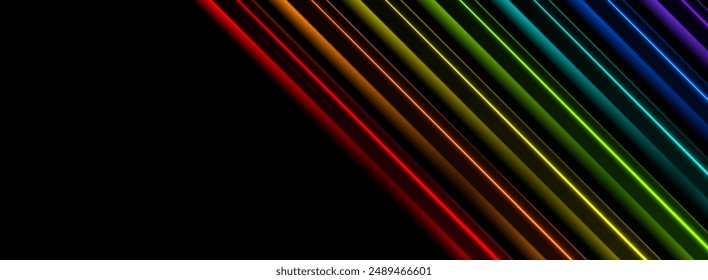 Rainbow colors neon shiny lines abstract tech background. Futuristic glowing vector banner design