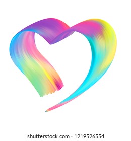 Rainbow colors paint stroke vector heart shape isolated on white background