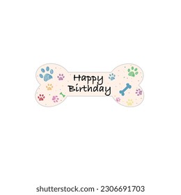 Rainbow colors paw prints and bone with Happy birthday text. Birthday greeting card