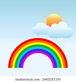 Rainbow colors and rain clouds with sun at the time of rain during the rainy season.