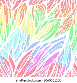 Rainbow colors seamless pattern. Fashionable backgroind with water, flower, wind, feather or floral elements. Vector illustration with tropic exotic natural tune. 