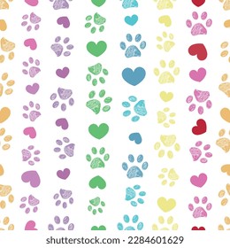 Rainbow colors seamless paw prints pattern