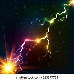 Rainbow colors shining cosmic plasma vector lightning