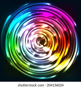 Rainbow colors shining neon lights vector disc