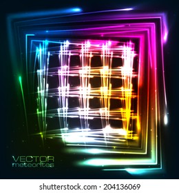 Rainbow colors shining neon lights vector grid
