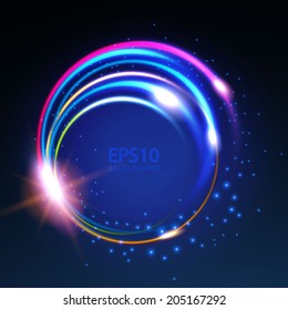Rainbow colors shining neon lights twirl. Vector illustration