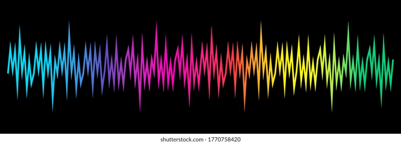 Rainbow colors sound wave on black background