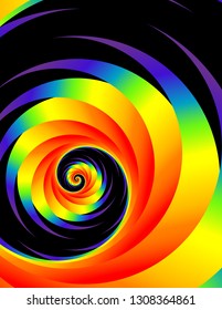 Rainbow colors and a spiral pattern are featured in an abstract background illustration.