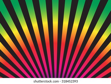 Rainbow colors of sun ray style on black background. Vector illustration.