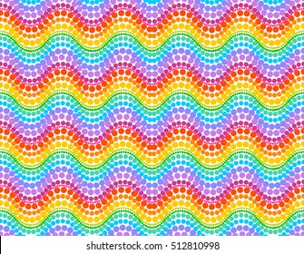 Rainbow colors vector dotted waves seamless pattern