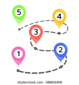 Rainbow colors vector map point markers on white