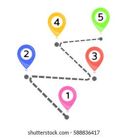 Rainbow colors vector map point markers on white