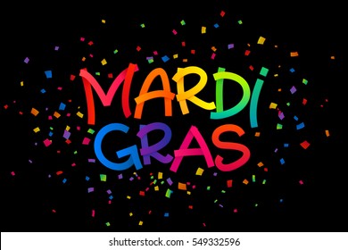 Rainbow colors vector Mardi Gras hand drawn sign isolated on black background