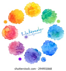 Rainbow colors vector watercolor splashes set