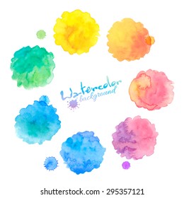 Rainbow colors vector watercolor stains set