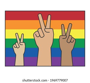 rainbow colors and victory hand vector illustration design.