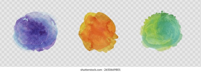 Rainbow colors watercolor paint stains vector backgrounds set.