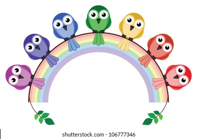 Rainbow colour birds ands rainbow isolated on white background