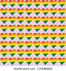 Diseño cardíaco de color arcoiris en un patrón de repetición sin fisuras para el diseño de fondo en formato vectorial. Símbolo del orgullo LGBT para la marcha.