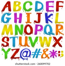 Rainbow coloured big letters of the alphabet on a white background