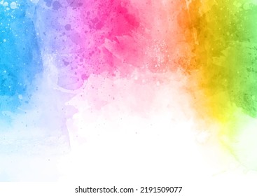 Rainbow coloured hand painted watercolour texture background 