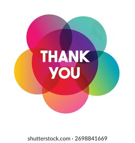 Rainbow coloured pie chart showing text 'Thank You' . Modern calligraphic text for use in greeting card, banner template, postcard. Vector and Illustration.