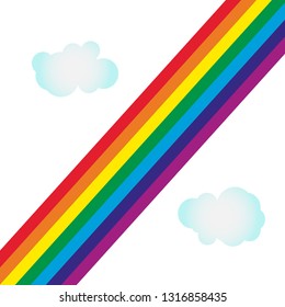 Rainbow colourful on empty background with cute clouds