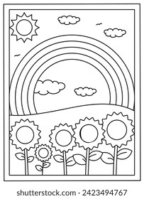 A rainbow colouring page vector download