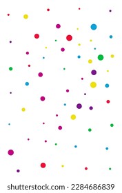 Rainbow Confetti Abstract Vector White Background. Decoration Circle Backdrop. Flying Round Postcard. Happy Polka Celebration Illustration.