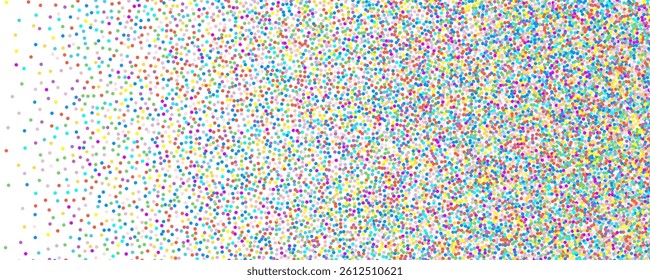 Rainbow confetti background. Dot multicolor halftone pattern, color gradient abstract design, small confetti banner, little polka vector illustration
