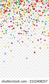 Rainbow Confetti Background Transparent Vector. Polka Fun Card. Colorful Ribbon. Bright Round Happy. Geometric Geometric Template.