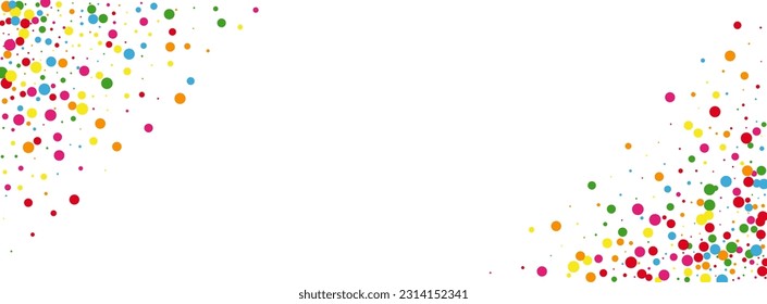 Rainbow Confetti Background White Vector. Element Decor Illustration. Colorful Flying. Multicolored Dot Wedding. Round Parade Design.