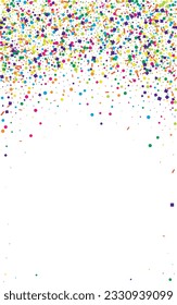 Rainbow Confetti Background White Vector. Element Summer Frame. Bright Congratulation. Colorful Circle Top. Polka Paper Texture.