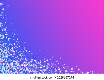 Rainbow Confetti. Birthday Background. Bokeh Glitter. Violet Retro Sparkles. Fantasy Foil. Metal Prism. Bright Art. Shiny Celebrate Serpentine. Blue Rainbow Confetti