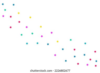 Rainbow Confetti Carnaval Vector White Background. Fun Rain Card. Flying Starfall Wallpaper. Color Stars Carnival Design.