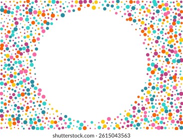 Rainbow Confetti Decoration Vector White Background. Top Round Design. Effect Circle Backdrop. Multicolored Polka Transparent Banner.