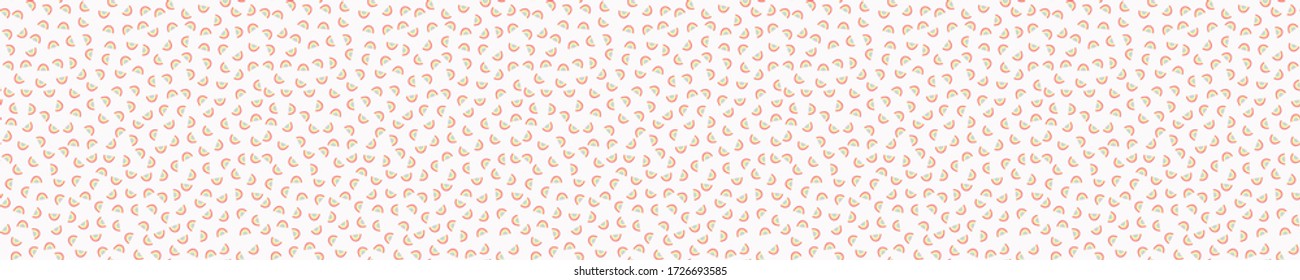 Rainbow confetti dotty border texture seamless background. Color stripe quirky motif ribbon trim banner edge. Modern cute falling speckle pattern. Japanese kawaii minimal digital party  washi tape