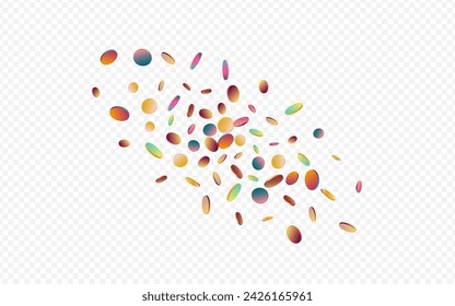 Efecto Confeti Arcoiris Fondo Transparente. Invitación holográfica del círculo de Navidad. Diseño festivo. Patrón colorido de la celebración.