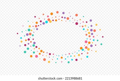 Rainbow Confetti FallingFestive Vector Transparent Background. Flying Polka Banner. Fun Circle Invitation. Bright Round Transparent Backdrop.