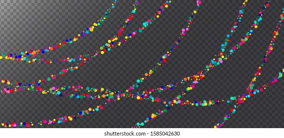 Rainbow Confetti Festive Vector Background. Carnival Modern Garland. Christmas, New Year, Birthday Magic Decoration. Falling Down Bright Circles Frame. Rainbow Confetti Falling. Holiday Celebration