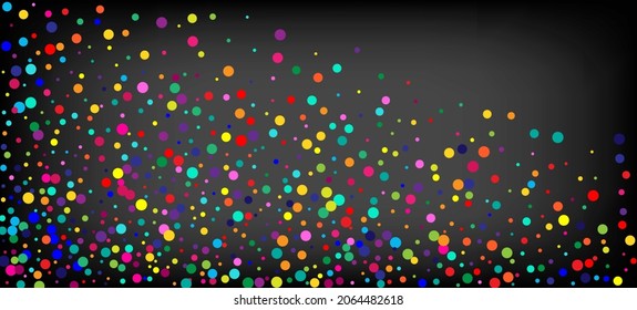 Papel tapiz de vectores festivos Rainbow Confetti. Navidad, Año Nuevo, Decoración De La Espuma De Cumpleaños. Caer Por El Marco De Los Círculos Brillantes. Carnaval Minimal Garland. El Confeti Arcoiris Cae. Celebración de vacaciones