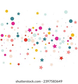Rainbow Confetti Flying Vector White Background. Festive Stars Card. Top Splash Texture. Happy Starfall Celebration Banner.