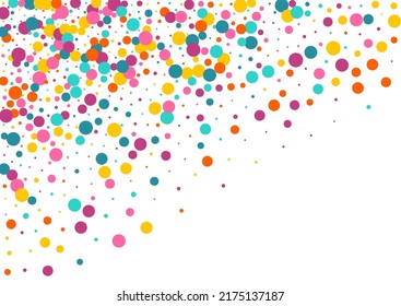 Rainbow Confetti Happy Vector White Background. FallingFestive Rain Illustration. Celebrate Polka Background. Color Dot Celebration Wallpaper.