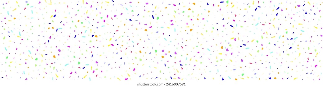 Rainbow Confetti Happy Vector White Panoramic Background. Color Decoration Dust Texture. Trendy Powder Falling Design. Intense Round Fun Wallpaper.