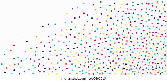 Rainbow Confetti Hipster Vector Background. Falling Down Bright Circles Frame. Carnival Modern Garland. Holiday Celebration Rainbow Confetti Falling. Christmas, New Year, Birthday Sparkle Decoration.