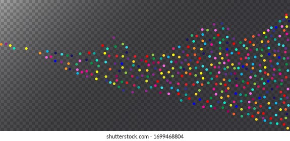 Fondo vectorial del Confetti Arcoiris. Navidad, Año Nuevo, Decoración Mágica de Cumpleaños. Fiesta del Carnaval, Motion Garland. Cae el Confetti Arcoiris. Cae Por El Luminoso Marco De Círculos.