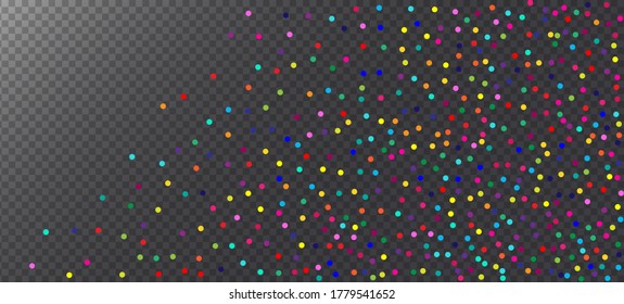 Rainbow Confetti Hipster Vector Background. Falling Down Bright Circles Frame. Holiday Celebration Carnival Minimal Garland. Rainbow Confetti Falling. Christmas, New Year, Birthday Magic Decoration.
