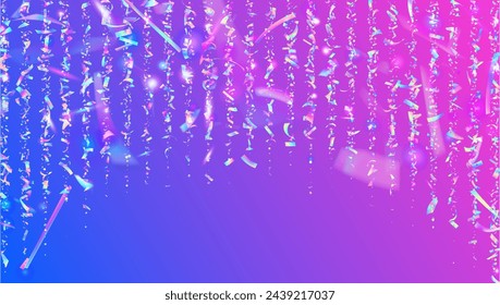 Rainbow Confetti. Modern Banner. Purple 3d Serpentine. Falling Dust. Light Abstract Cristals. Transparent Effect. Laser Concept. Carnival Paper. Pink Rainbow Confetti