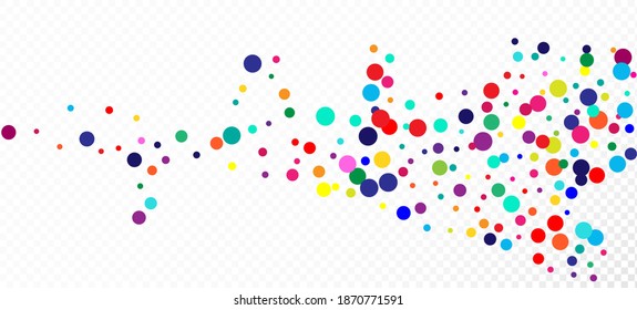 Rainbow Confetti Modern Vector Background. Holiday Celebration Christmas, New Year, Birthday Magic Decoration. Falling Down Shiny Circles Frame. Rainbow Confetti Falling. Carnival Minimal Garland.